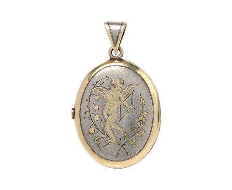 Silver Oval Cupid's Lovers Locket ONLY