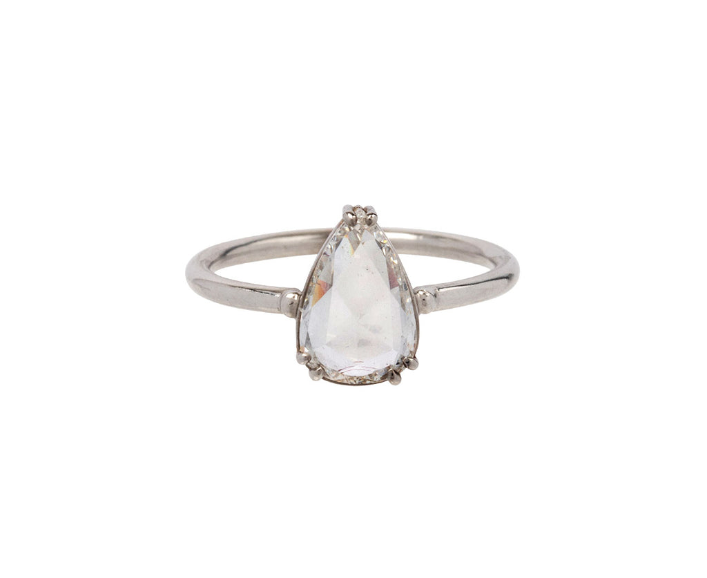 Pear White Rose Cut Diamond Solitaire Ring