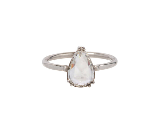 Pear White Rose Cut Diamond Solitaire Ring
