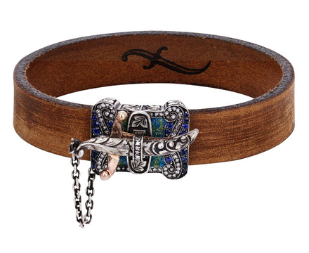 Micro Mosaic and Diamond Sword Closure Leather Bracelet - TWISTonline 