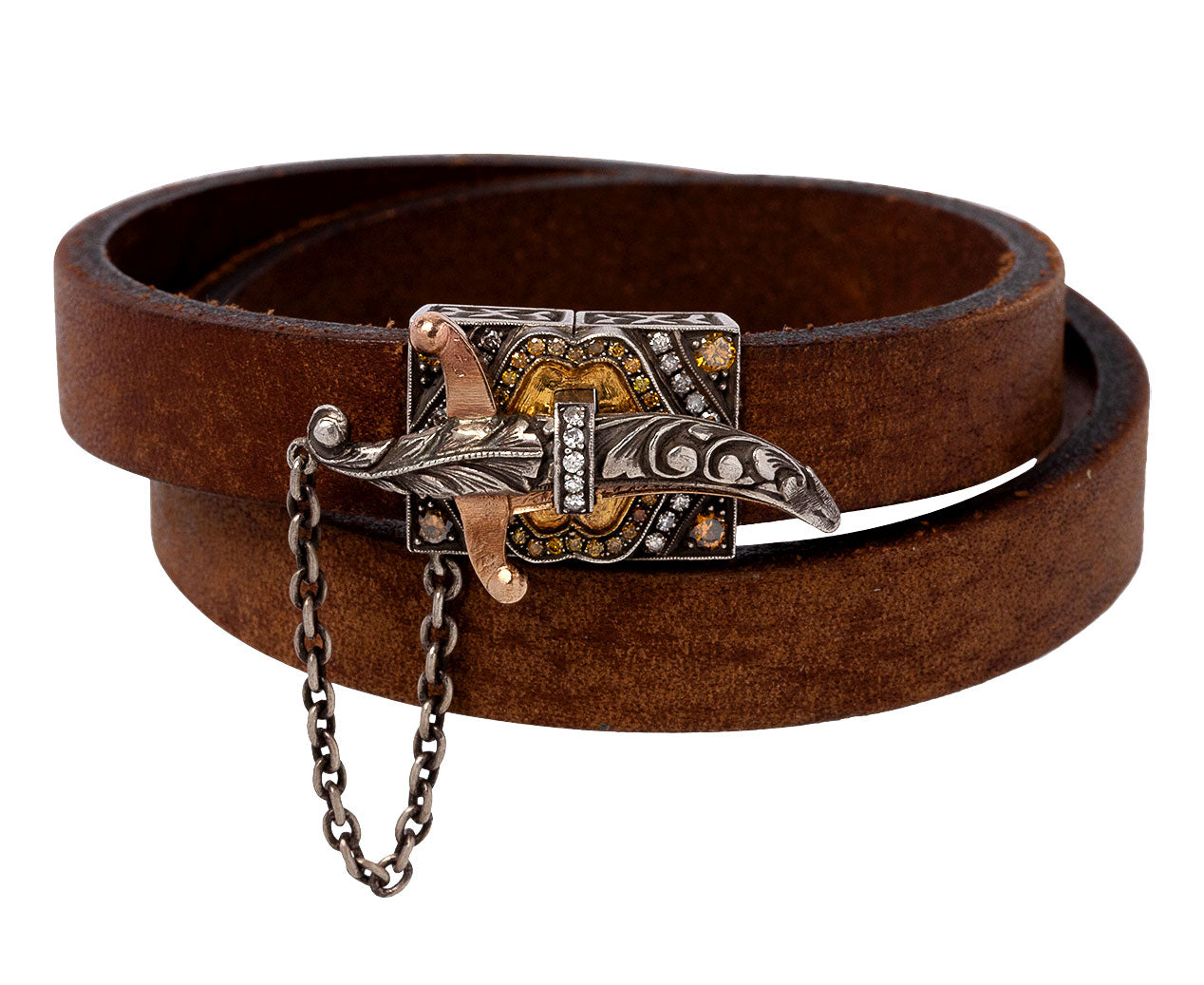 Double Wrap Leather Bracelet Stainless Steel, Men's, by Ben Bridge Jewelers