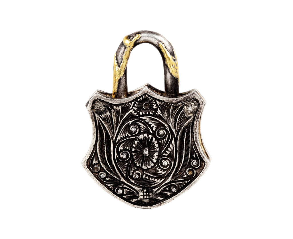 Sevan Bicakci Turquoise Micro Mosaic and Fancy Diamond Flower Padlock Pendant Back