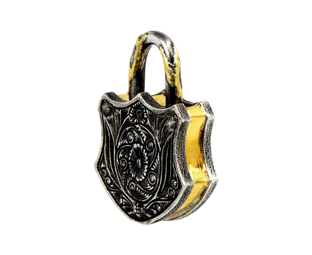Sevan Bicakci Turquoise Micro Mosaic and Fancy Diamond Flower Padlock Pendant Side Back