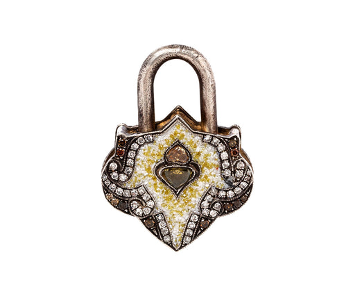 White Micro Mosaic and Diamond Lantern Padlock Pendant