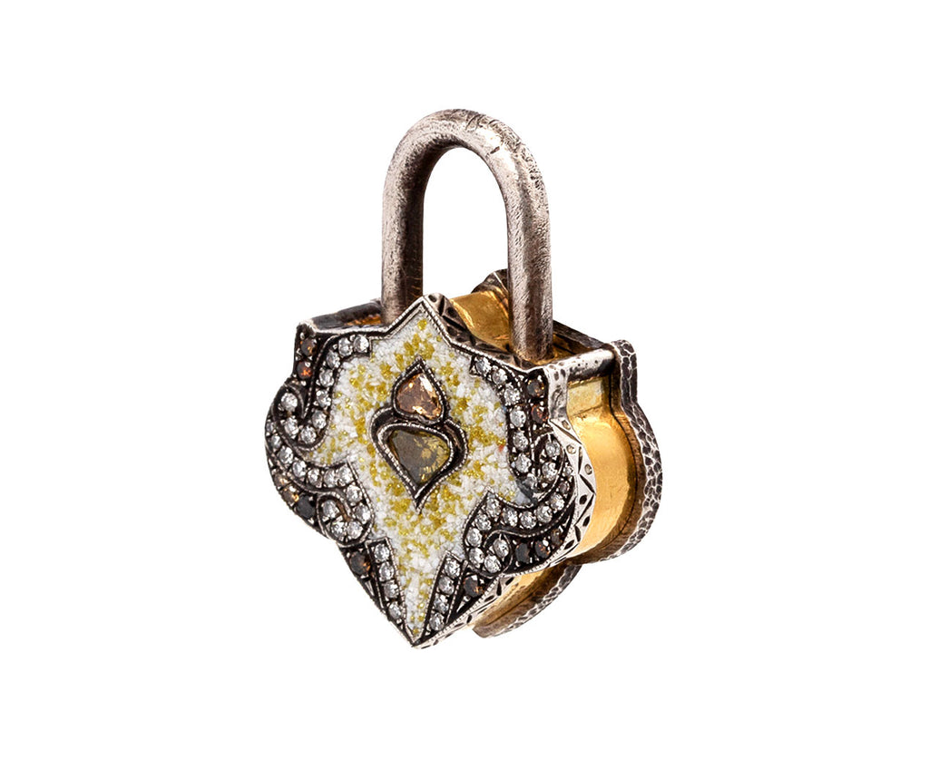White Micro Mosaic and Diamond Lantern Padlock Pendant