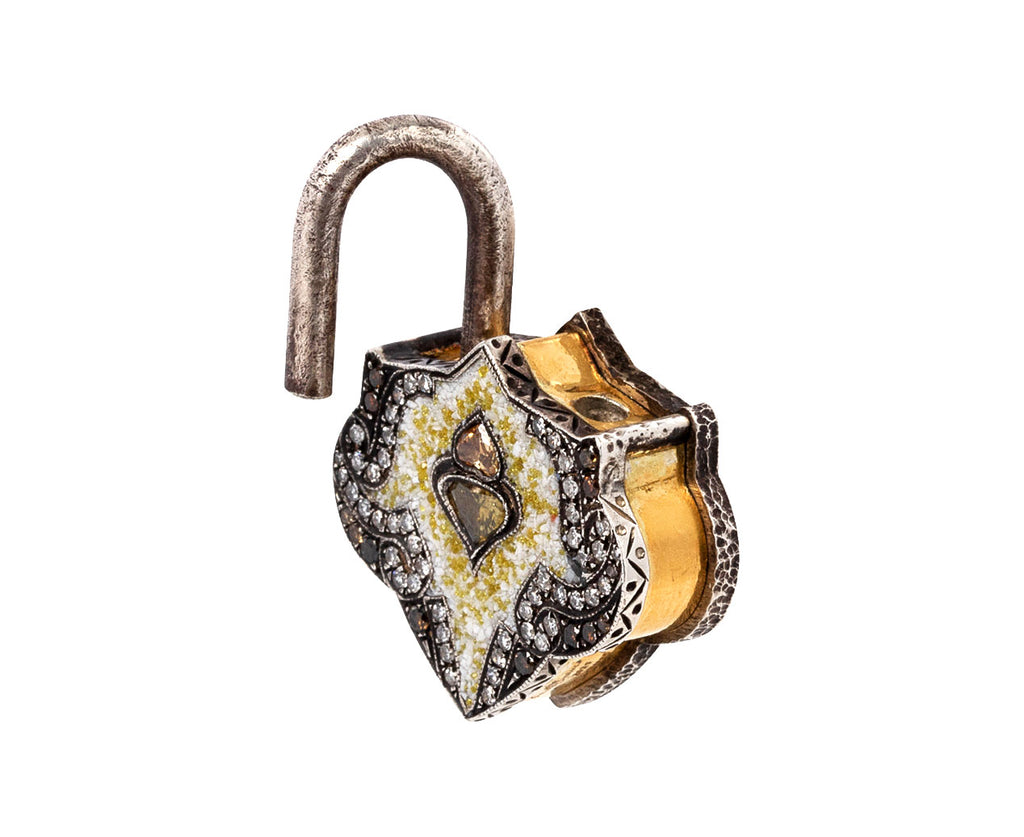 White Micro Mosaic and Diamond Lantern Padlock Pendant