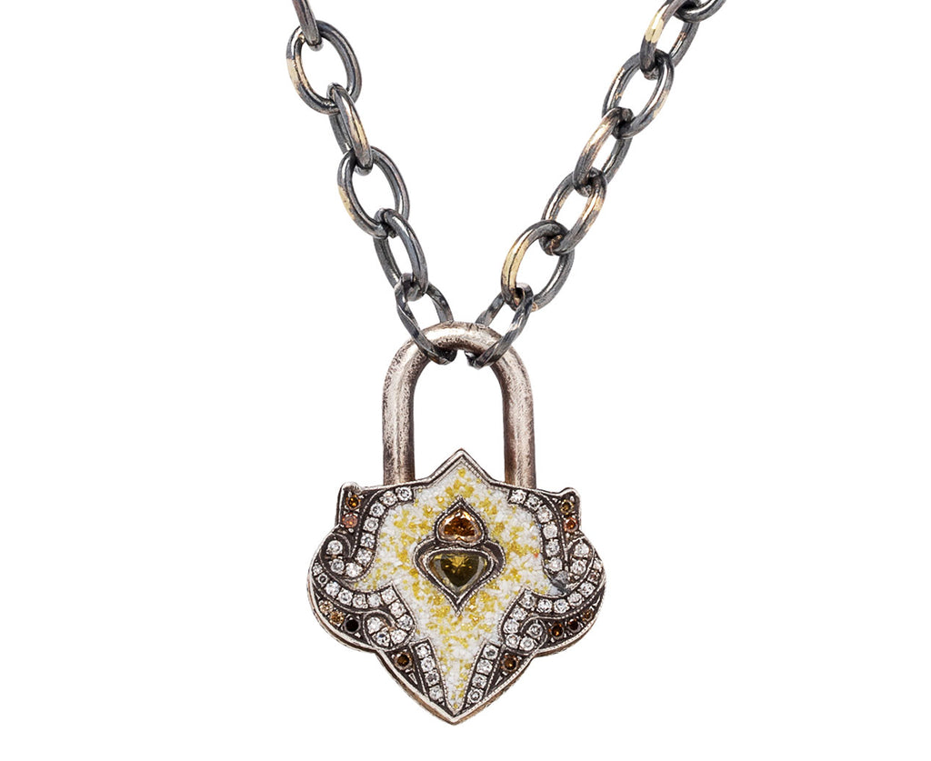White Micro Mosaic and Diamond Lantern Padlock Pendant