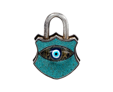 Sevan Bicakci Turquoise Micro Mosaic Rock Quartz Evil Eye Padlock Pendant