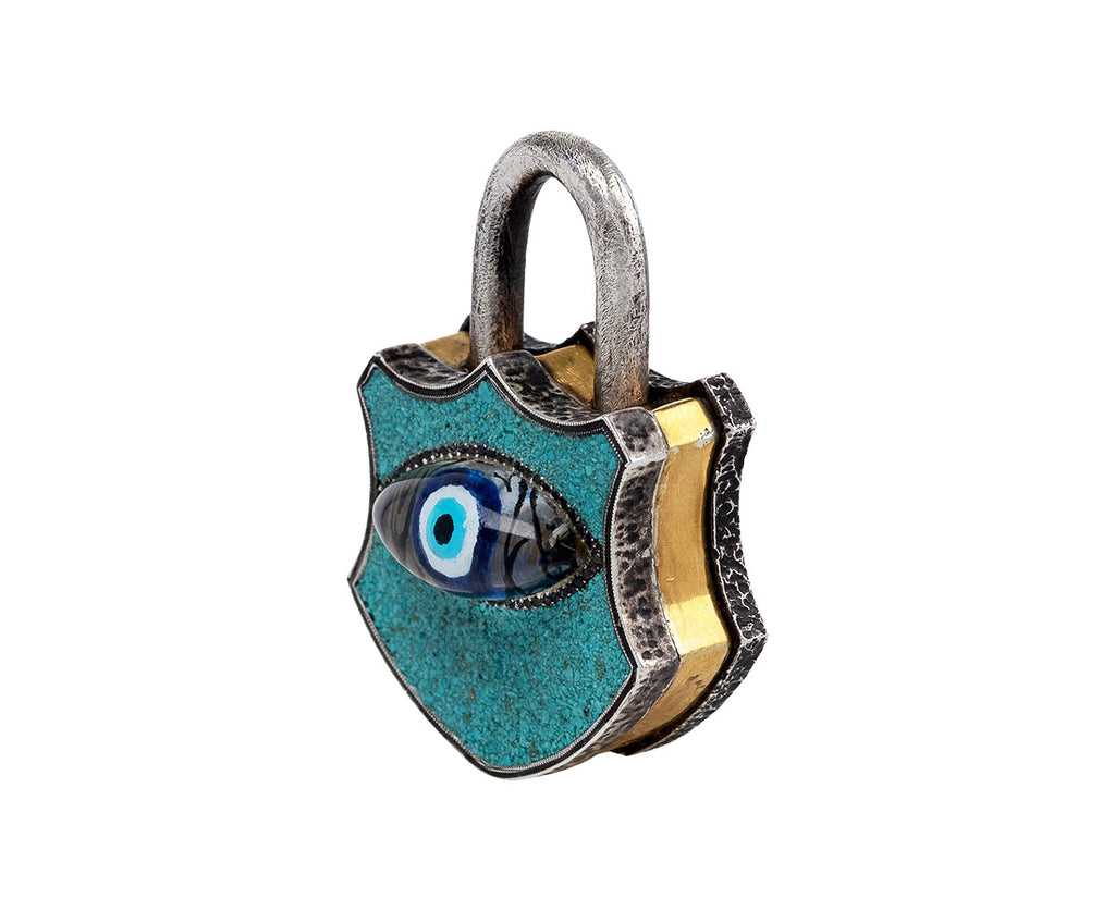 Sevan Bicakci Turquoise Micro Mosaic Rock Quartz Evil Eye Padlock Pendant Side View