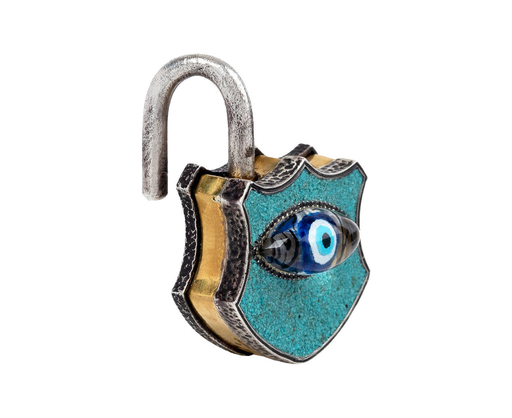 Sevan Bicakci Turquoise Micro Mosaic Rock Quartz Evil Eye Padlock Pendant Open