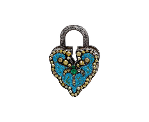 Sevan Bicakci Turquoise Micro Mosaic and Emerald Aspen Leaf Padlock Pendant