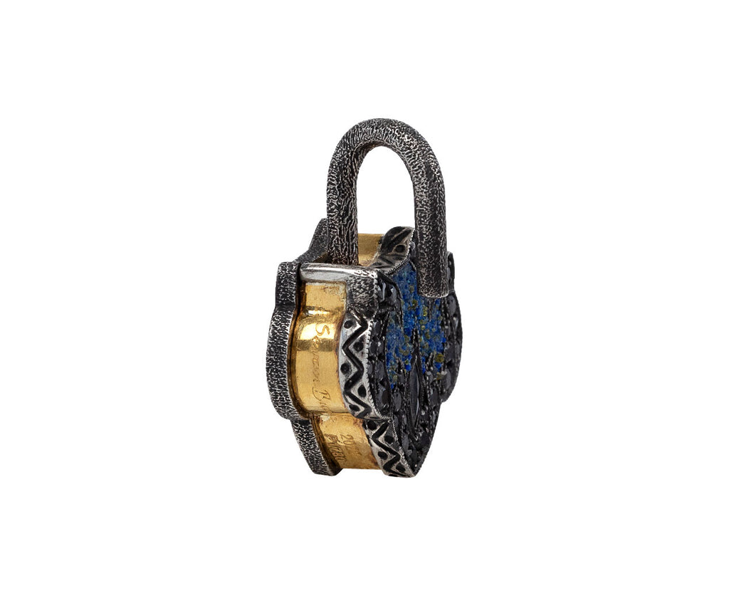 Sevan Bicakci Lapis Micro Mosaic and Black Diamond Lantern Padlock Pendant Open