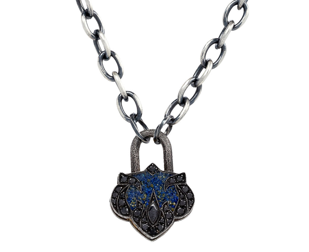 Sevan Bicakci Lapis Micro Mosaic and Black Diamond Lantern Padlock Pendant On Chain