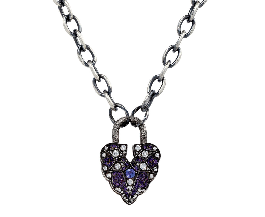Sevan Bicakci Tanzanite and Diamond Aspen Leaf Padlock Pendant On Chain