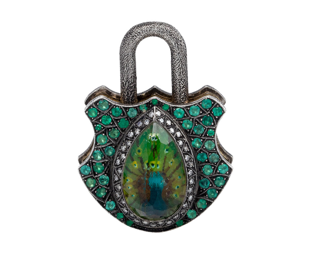Sevan Bicakci Carved Green Amethyst Peacock Padlock Pendant