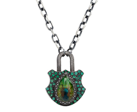 Sevan Bicakci Carved Green Amethyst Peacock Padlock Pendant On Chain