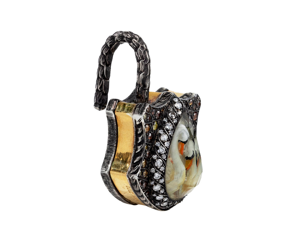 Sevan Bicakci Carved Green Amethyst Swan Padlock Pendant Open