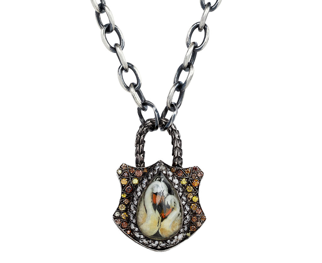Sevan Bicakci Carved Green Amethyst Swan Padlock Pendant On Chain