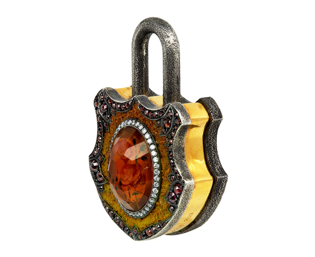 Sevan Bicakci Carved Citrine Flower Padlock Pendant Side View