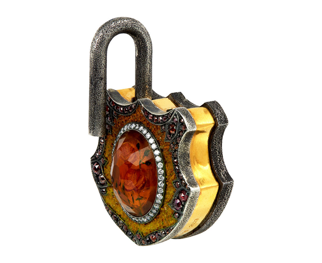 Sevan Bicakci Carved Citrine Flower Padlock Pendant Lock Open