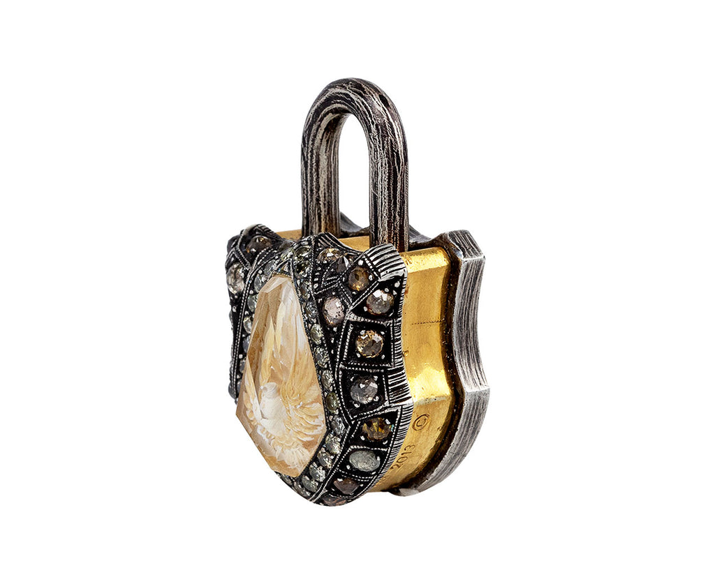 Sevan Bicakci Carved Dove in Flight Padlock Pendant Side View