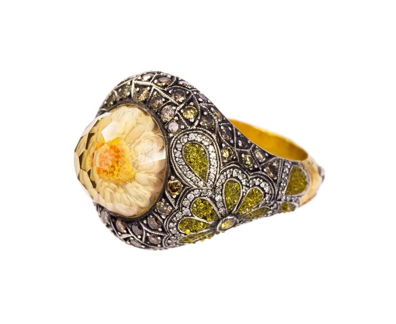 svn-r5793.  SEVAN BIÇAKCI DIAMOND AND QUARTZ HAND PAINTED COCKTAIL RING main image 0