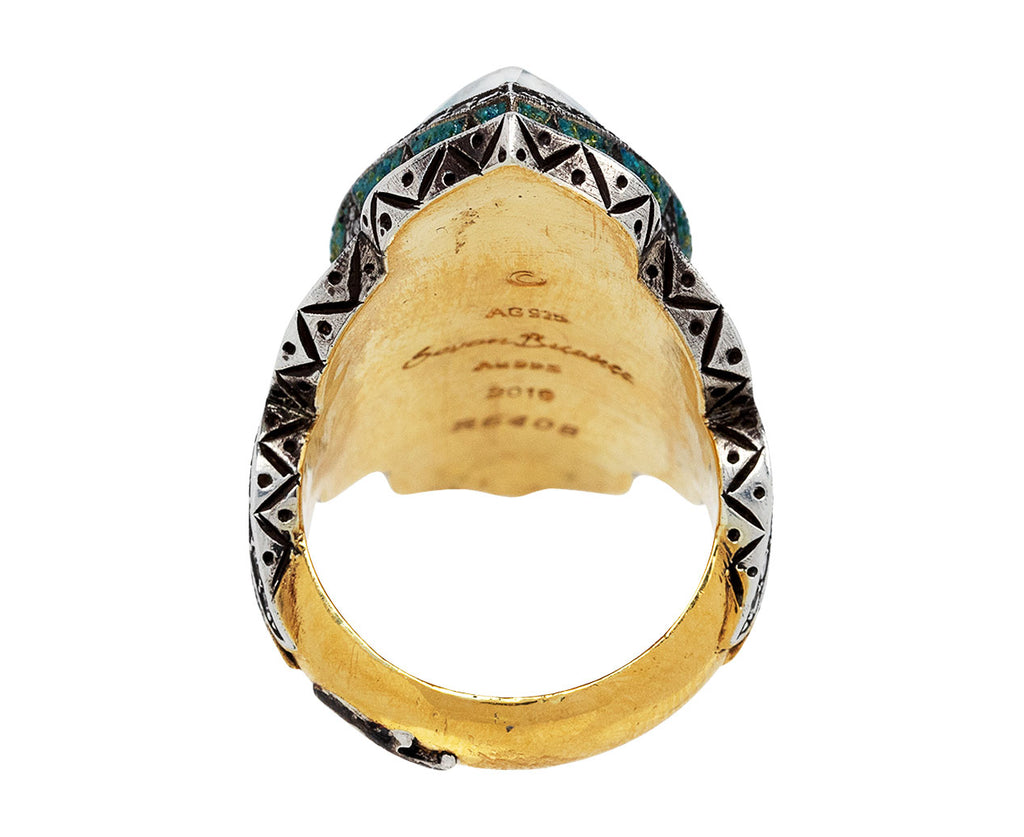 Sevan Bicakci Carved Blue Topaz Peacock Ring Back View