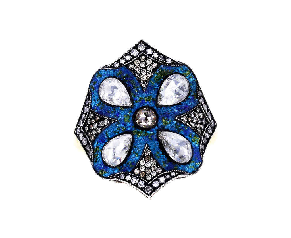 Turquoise Micro-Mosaic and Diamond Theodora Shield Ring