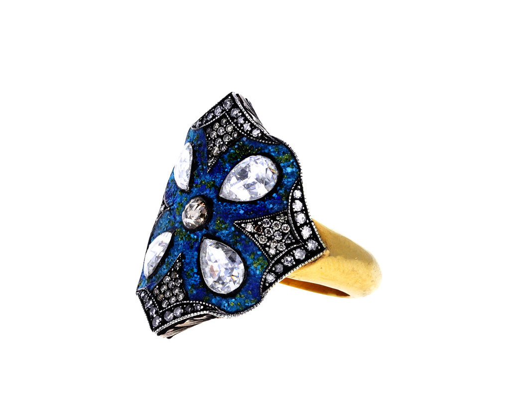 Turquoise Micro-Mosaic and Diamond Theodora Shield Ring