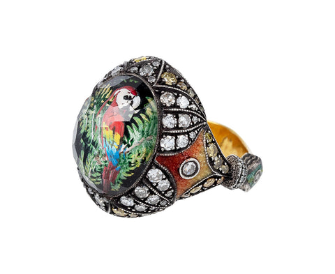 Sevan Bicakci Carved Smoky Topaz Parrot Ring Side View