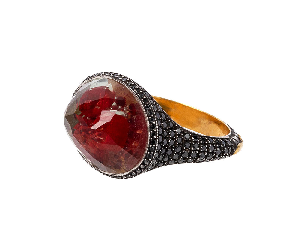 Carved Amethyst Pomegranate Black Diamond Ring