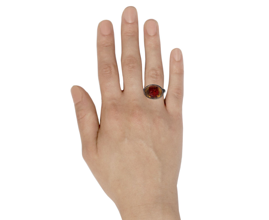 Carved Amethyst Pomegranate Black Diamond Ring