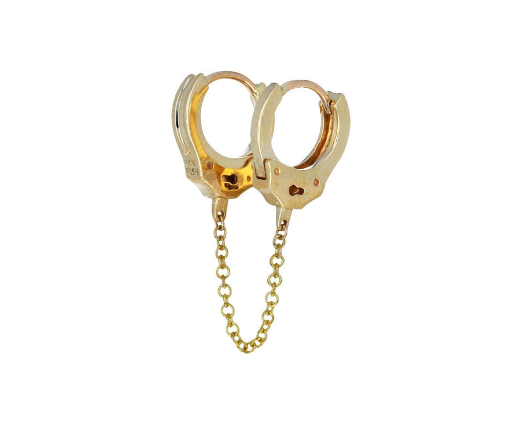1/4 Yellow Gold Double Handcuff SINGLE Hoop with Long Chain