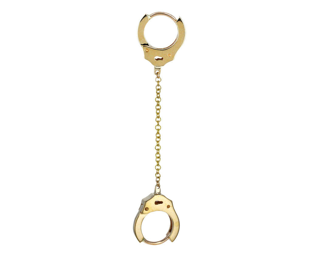 1/4 Yellow Gold Double Handcuff SINGLE Hoop with Long Chain