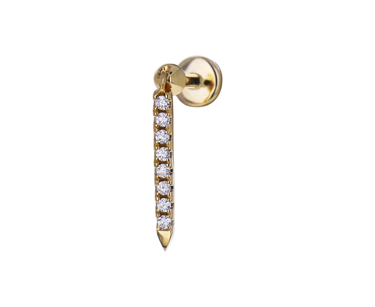 Yellow Gold Diamond Eternity Bar Threaded Back SINGLE Earring