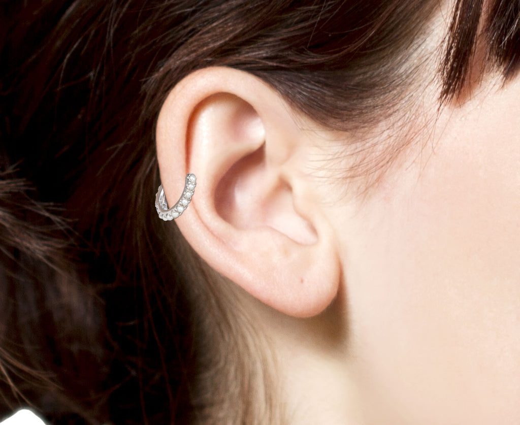 5/16 White Gold Pearl Ear SINGLE Cuff