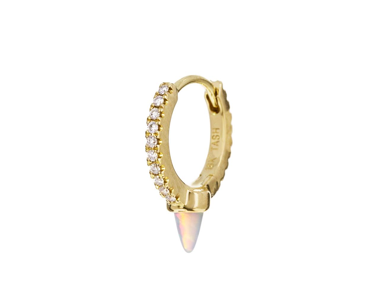 5/16 Yellow Gold Diamond Eternity Opal Spike SINGLE Hoop