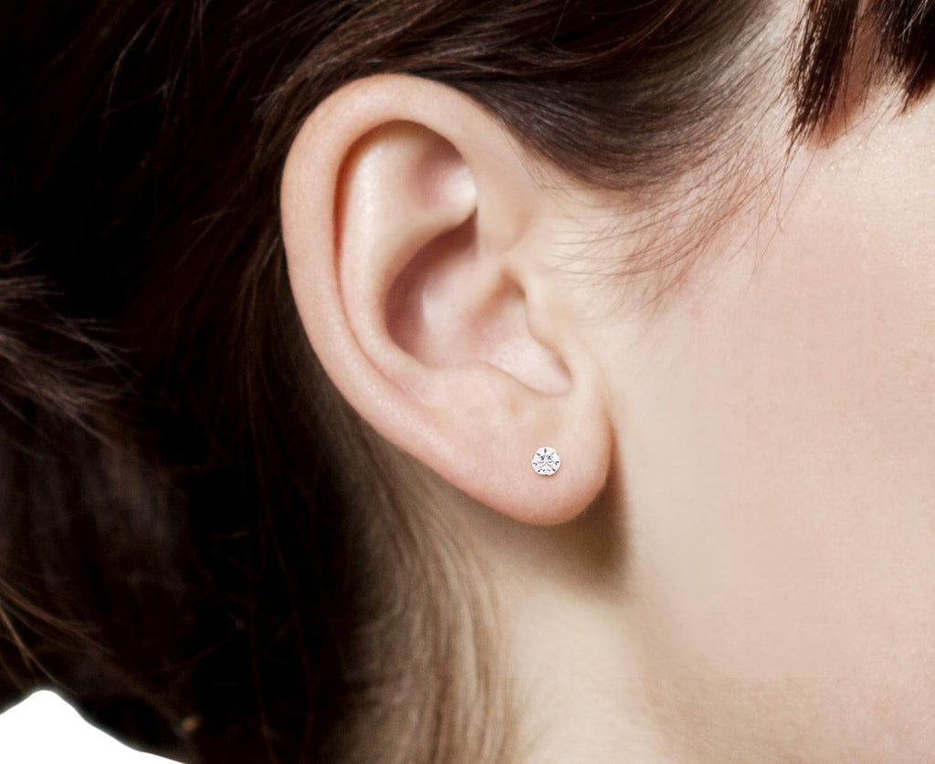 2.5mm Yellow Gold Invisible Set Diamond Threaded SINGLE Stud - TWISTonline 