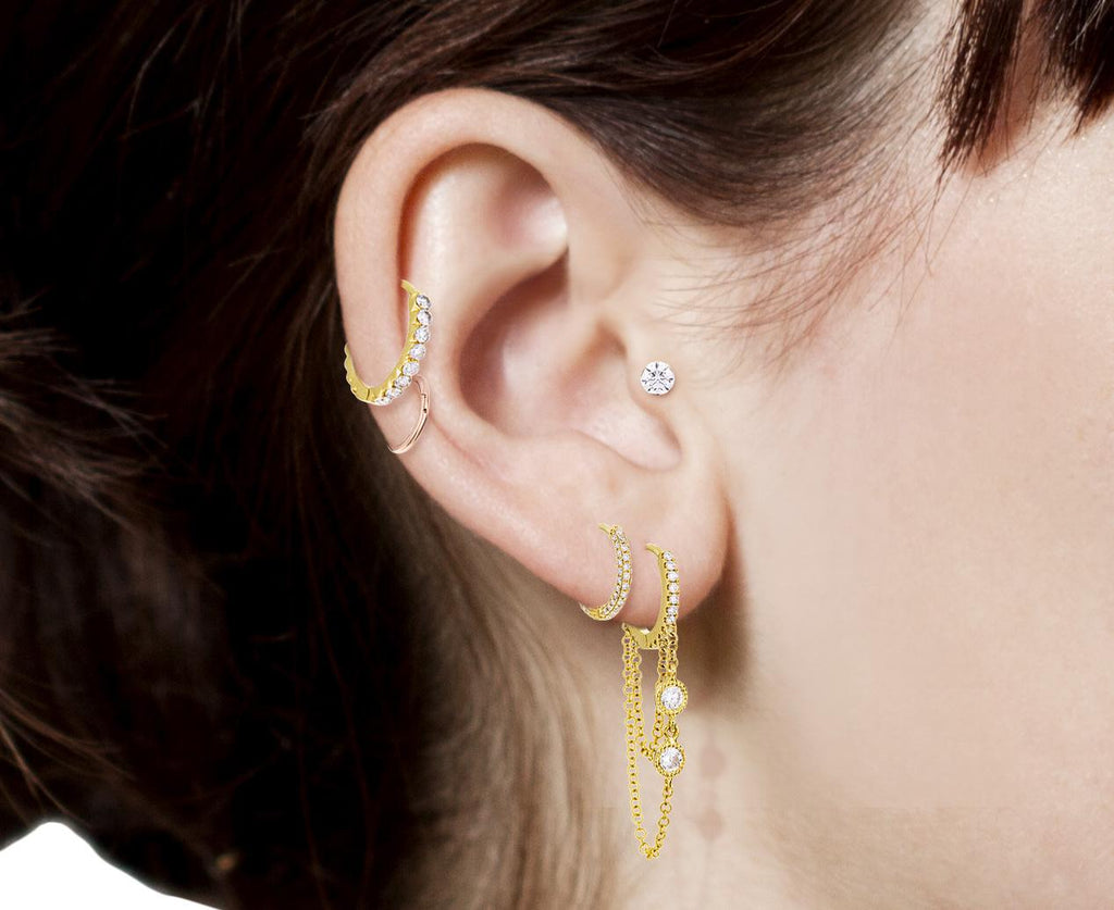 2.5mm Yellow Gold Invisible Set Diamond Threaded SINGLE Stud