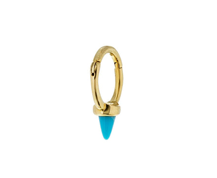 1/4 Yellow Gold Turquoise Spike SINGLE Rotating Hoop - TWISTonline 