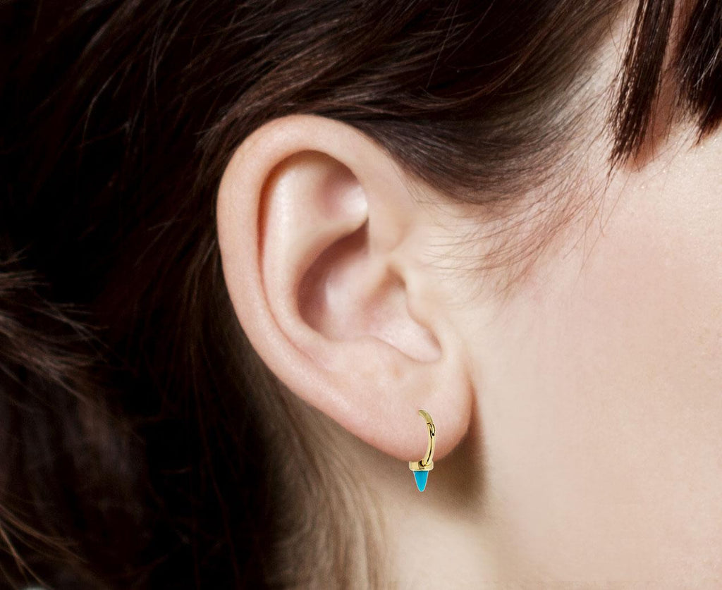 1/4 Yellow Gold Turquoise Spike SINGLE Rotating Hoop - TWISTonline 