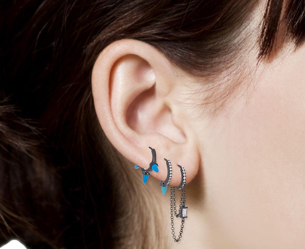 5/16 Black Gold Triple Turquoise Short Spike SINGLE Hoop - TWISTonline 