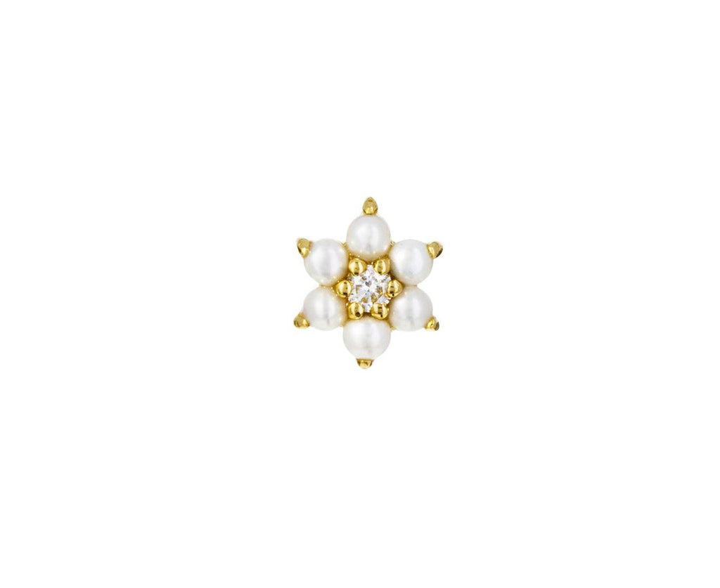 Pearl and Diamond Flower SINGLE Stud - TWISTonline 