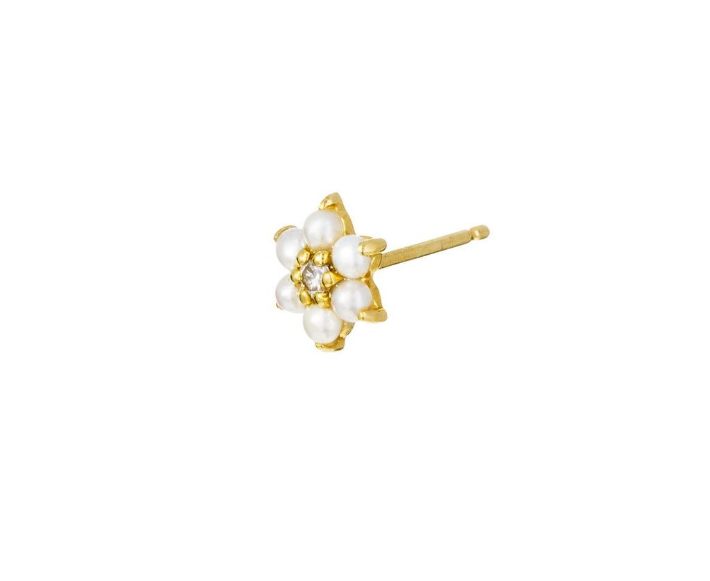 Pearl and Diamond Flower SINGLE Stud - TWISTonline 