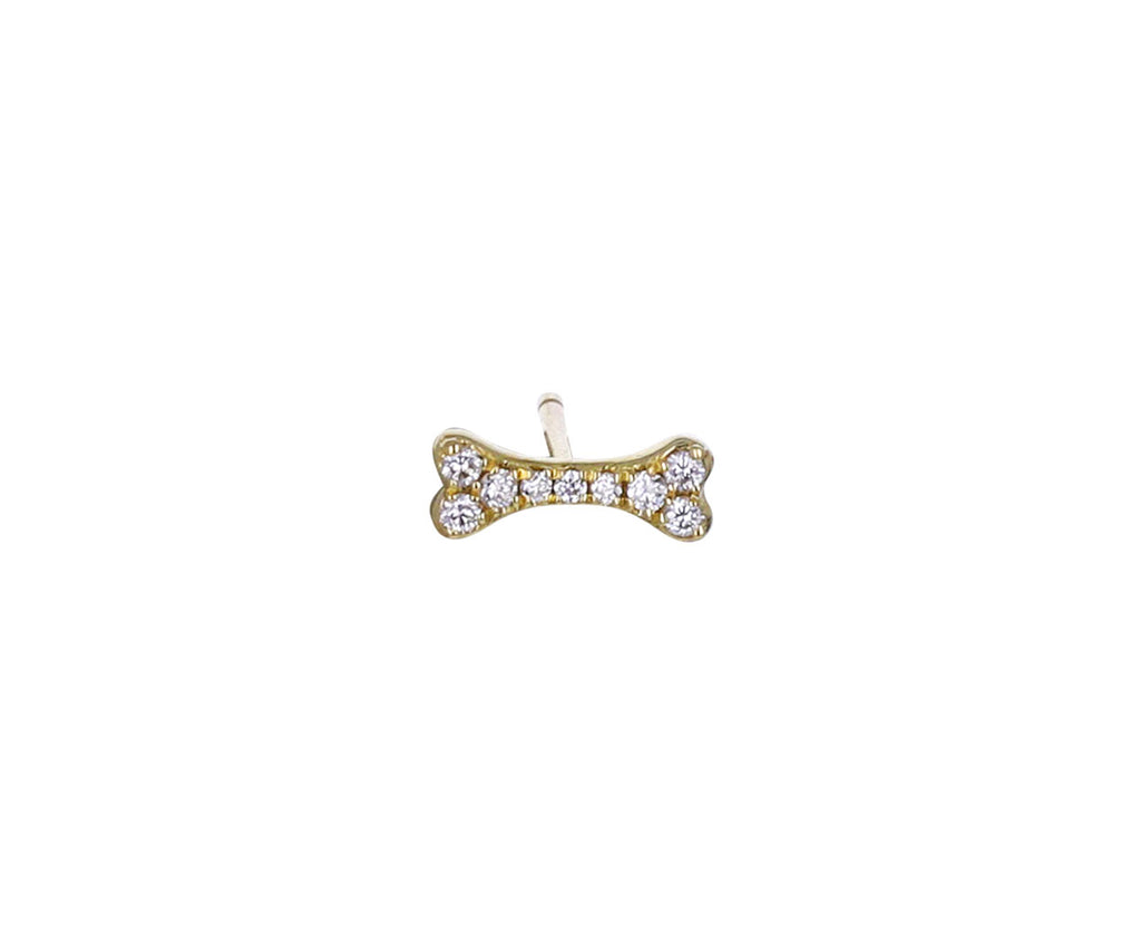 7mm Yellow Gold Diamond Bone Stud SINGLE Earring