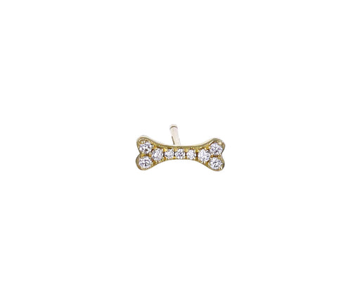 7mm Yellow Gold Diamond Bone Stud SINGLE Earring