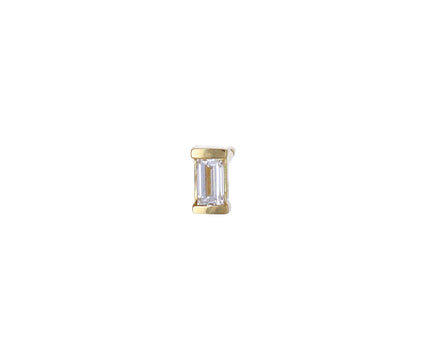 Yellow Gold White Diamond Baguette SINGLE Stud Earring - TWISTonline 