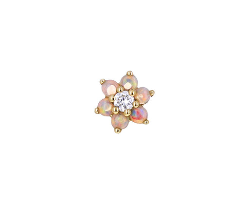 Yellow Gold Opal and White Diamond Flower SINGLE Stud Earring