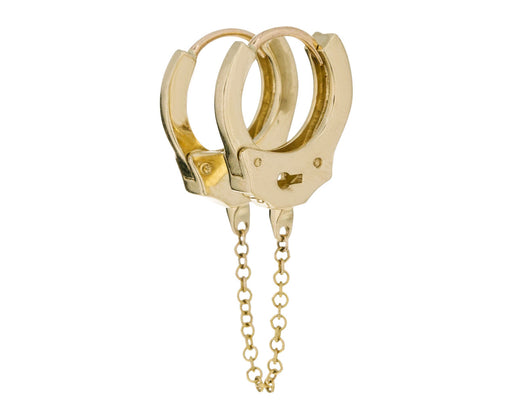 5/16 Yellow Gold Double Handcuff SINGLE Hoop with Long Chain - TWISTonline 