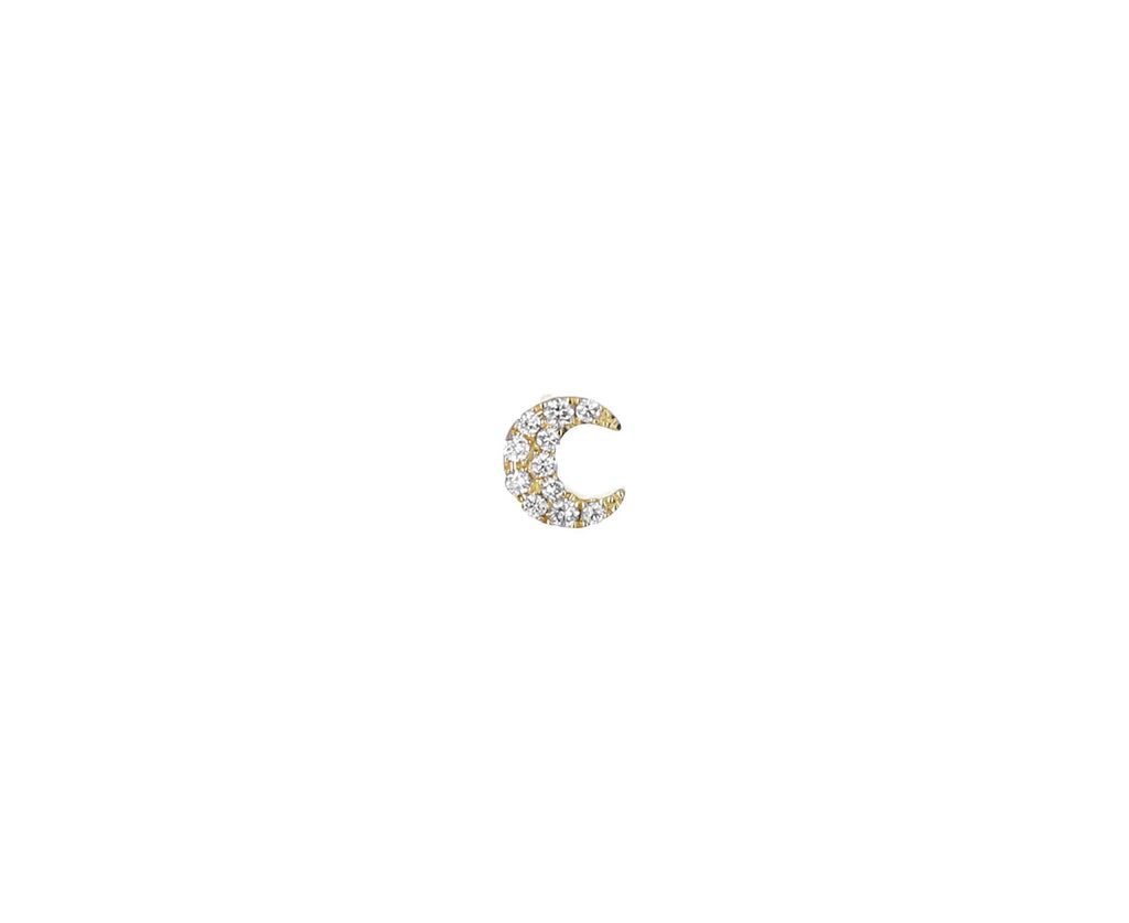 Yellow Gold Diamond Crescent SINGLE Stud Earring